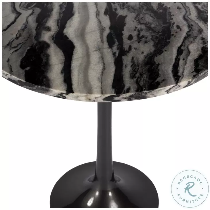 Paxton Black and White Marble Round Side Table