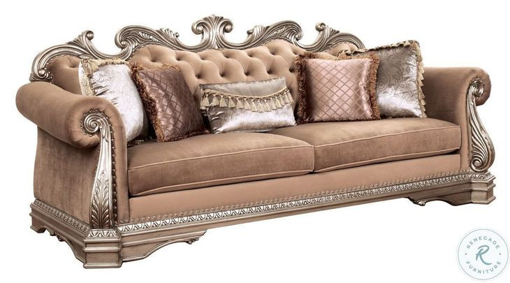 Northville Velvet and Antique Silver Living Room Set with 5 Pillows