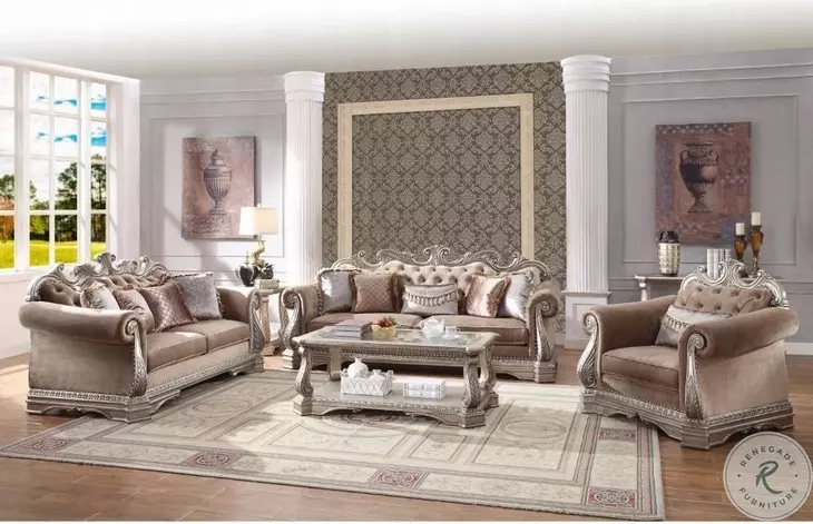 Northville Velvet and Antique Silver 97" Sofa with 5 Pillows