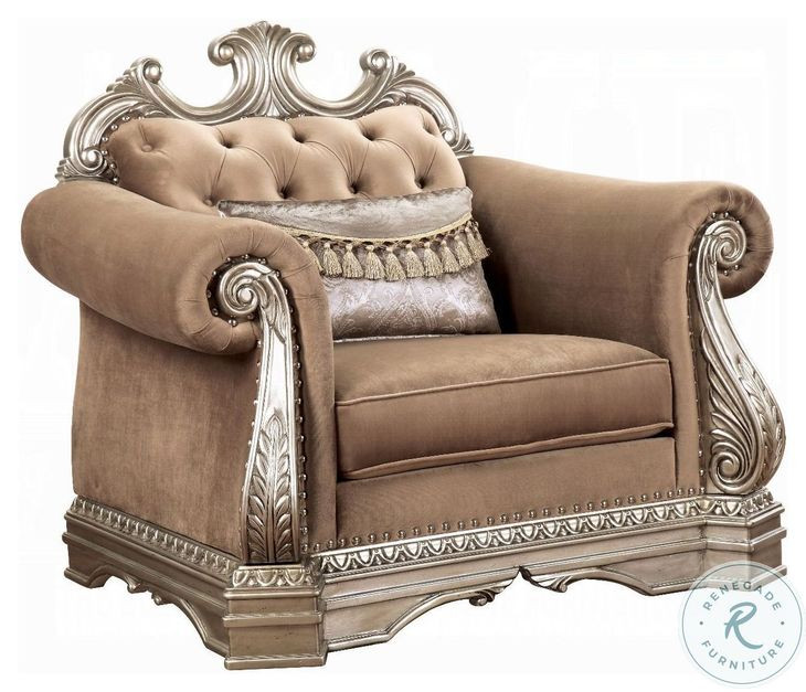 Northville Velvet and Antique Silver Nailhead Trim Chair with Pillow