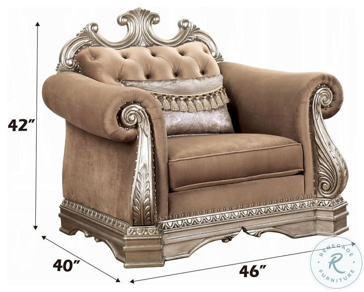 Northville Velvet and Antique Silver Nailhead Trim Chair with Pillow