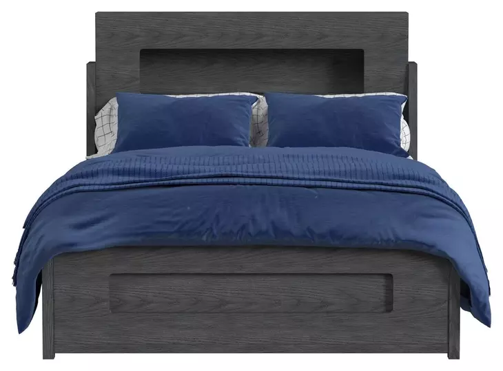 Darby Midnight Blue Full Storage Panel Bed with USB Charging and LED