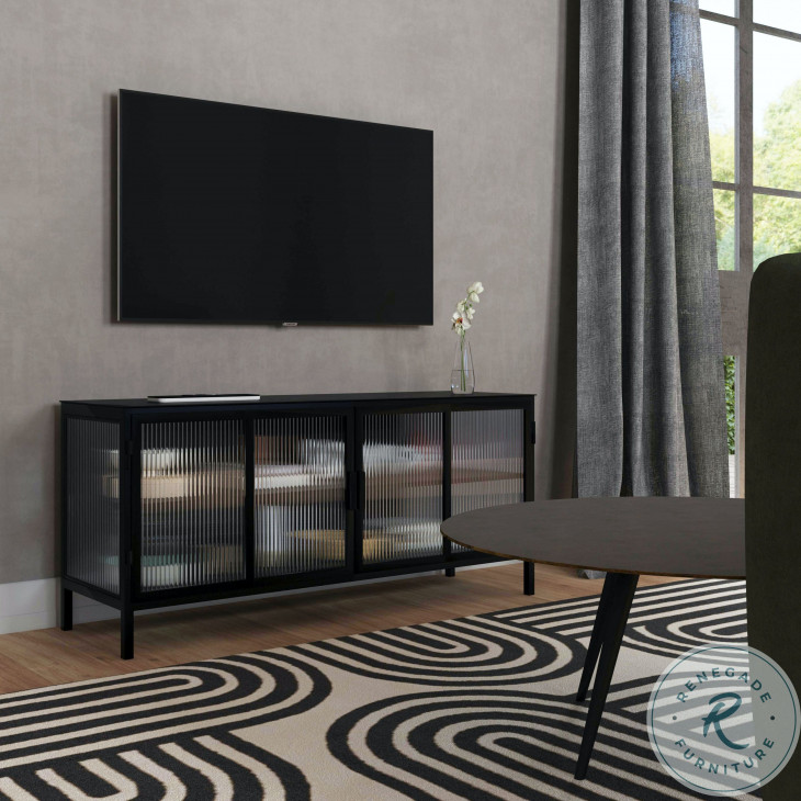 Hoxton Black Metal Ribbed Glass TV Stand From Butler Coleman Furniture