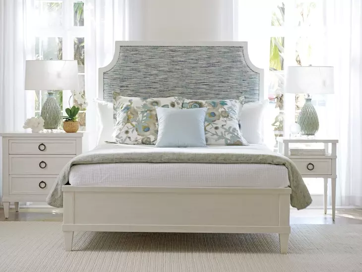 Ocean Breeze Belle Isle Carribean Sands and Blue King Upholstered Panel Bed