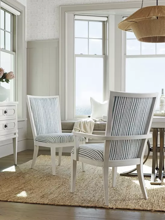 Ocean Breeze Sea Winds Blue and White Upholstered Side Chair
