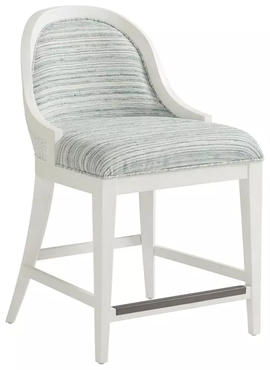 Ocean Breeze Lantana Blue and White Upholstered Counter Height Stool