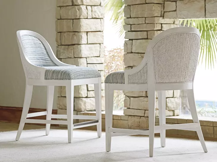 Ocean Breeze Lantana Blue and White Upholstered Counter Height Stool
