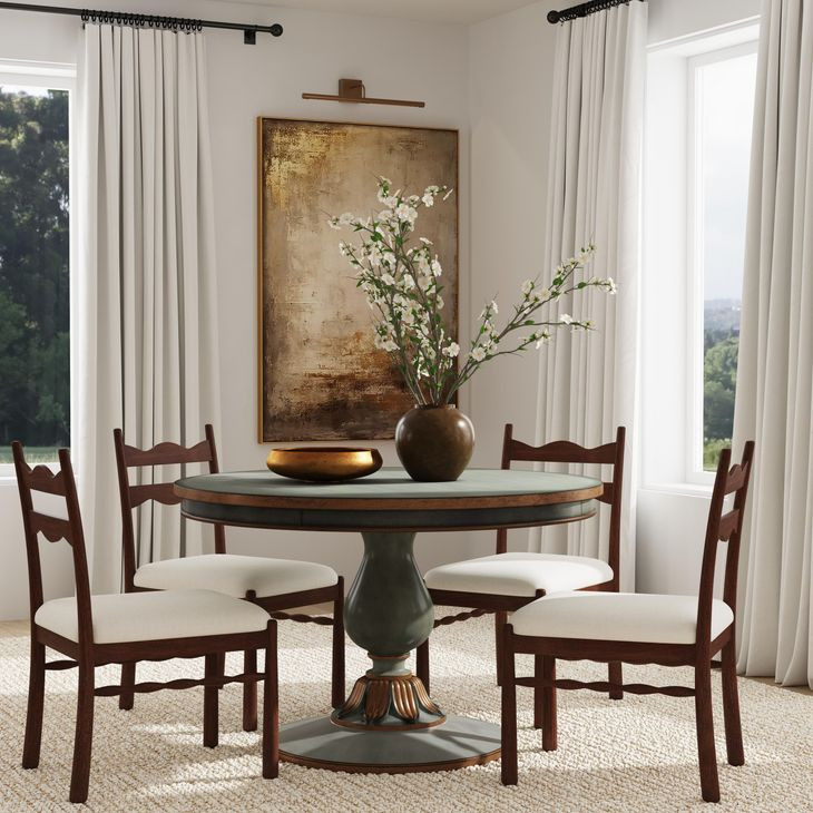 Evie Royal Pastel Green 48" Round Single Pedestal Dining Table