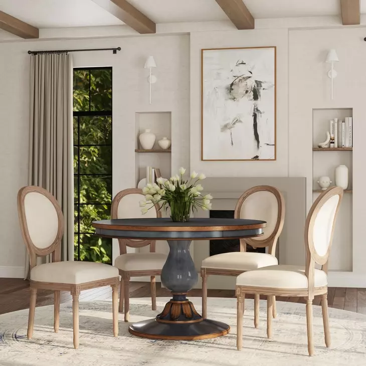 Evie Pastel Blue 48" Round Single Pedestal Dining Table