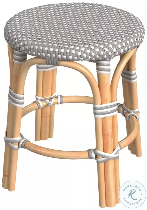 Tobias Gray And White Dot Rattan Stool