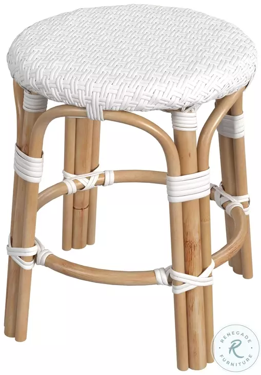 Tobias Glossy White Rattan Stool