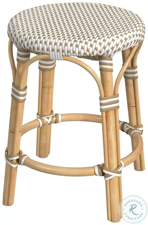 Tobias White And Tan Dot Rattan Stool