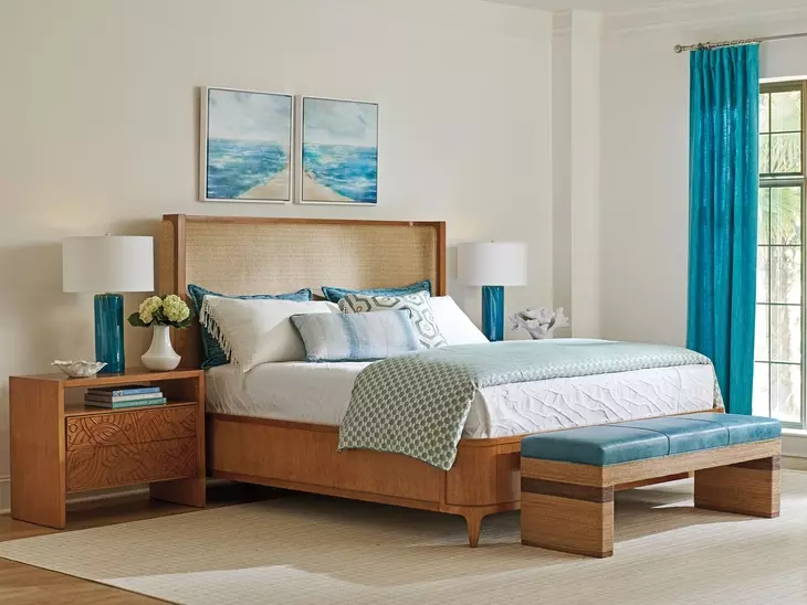 Palm Desert Rosemead Blue Leather Upholstered 59" Bed Bench
