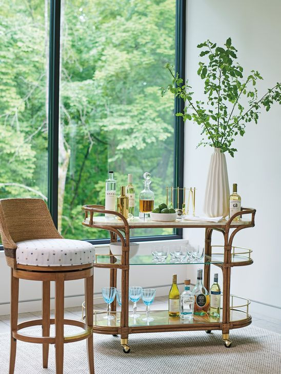 Palm Desert Kipton White and Blue Upholstered Bar Stool