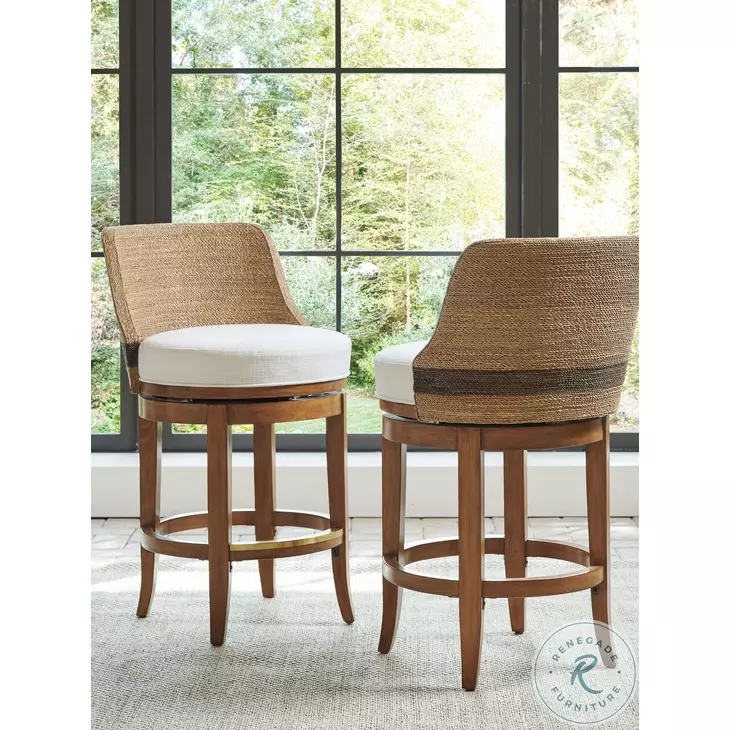 Palm Desert Crisp Winter White Kipton Performance Fabric Swivel Counter Height Stool