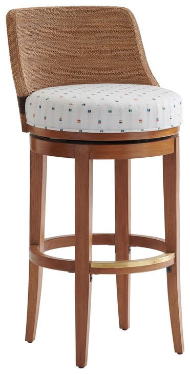 Palm Desert Kipton White and Blue Upholstered Bar Stool