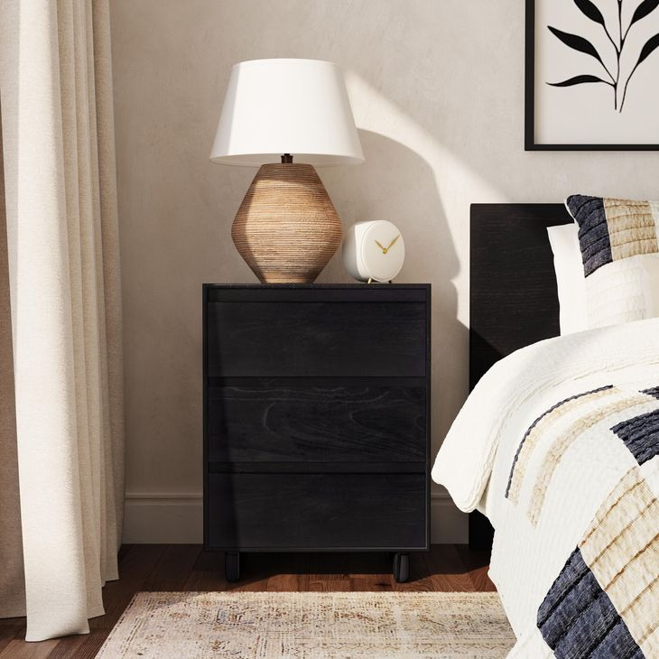 Halmstad Black 22" Panel 3 Drawer Narrow Nightstand