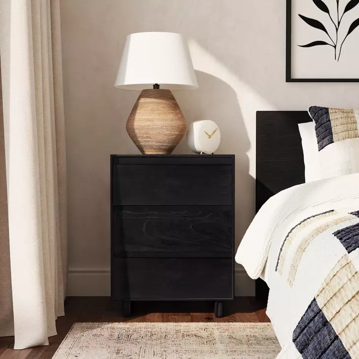 Halmstad Black 22" Panel 3 Drawer Narrow Nightstand