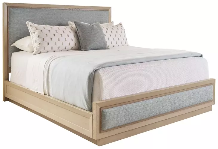 Sunset Key Grayson Sand Drift and Blue California King Upholstered Panel Bed
