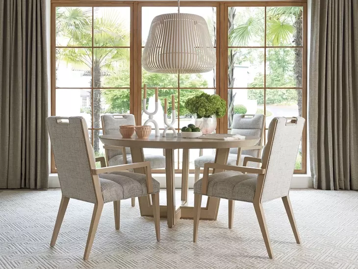 Sunset Key Aiden Channeled Beige Upholstered Arm Chair