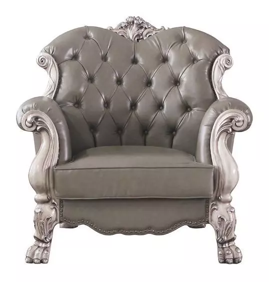 Dresden Gray Upholstered Accent Chair with 1 Pillow and Nailhead Trim