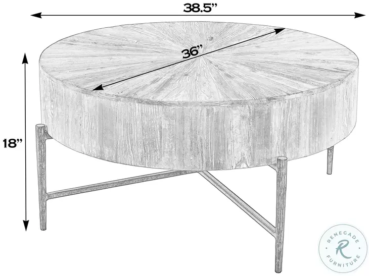 Akemi White Washed Brown Round Cocktail Table