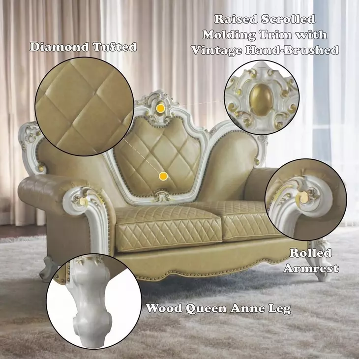 Picardy Butterscotch 70" Loveseat with Pillow and Nailhead Trim