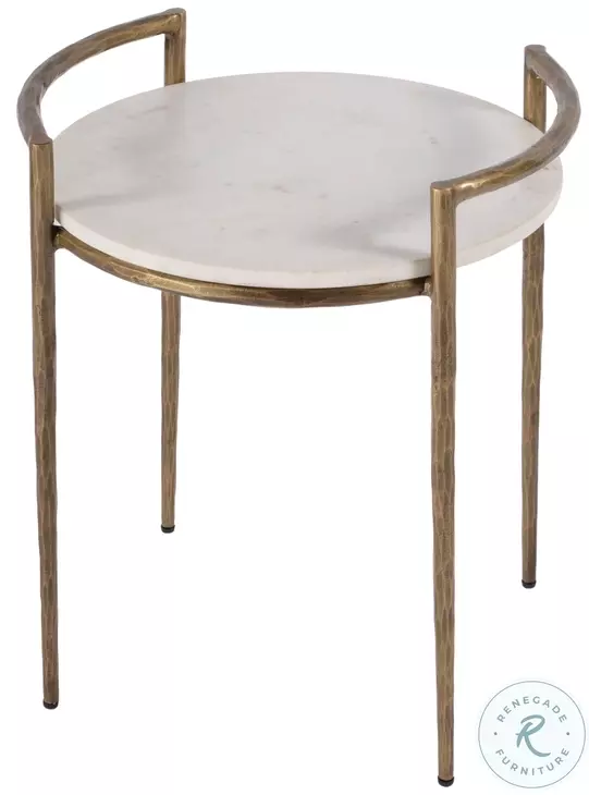 Madlyn White and Gold Round Side Table