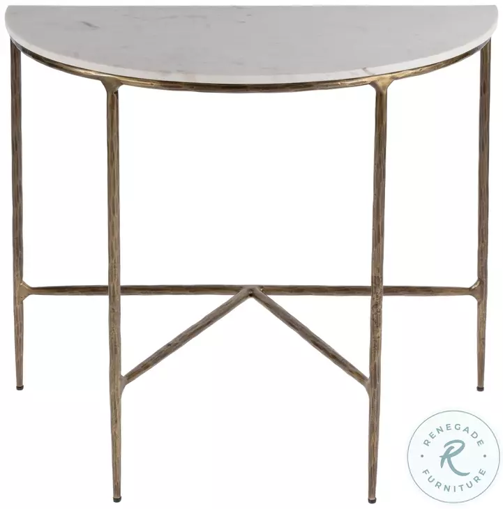 Evelyn White and Gold Demilune Console Table