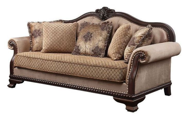 Chateau De Ville Beige 89" Sofa with Pillows and Nailhead Trim