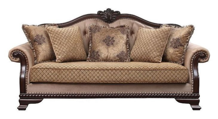 Chateau De Ville Beige 89" Sofa with Pillows and Nailhead Trim