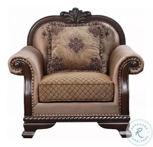 Chateau De Ville Fabric and Espresso Nailhead Trim Chair with Pillow