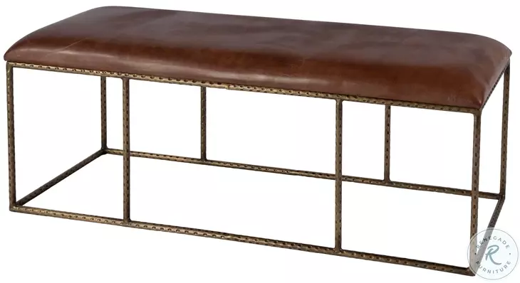 Lloyd Gold and Brown Leather Upholstered Bench
