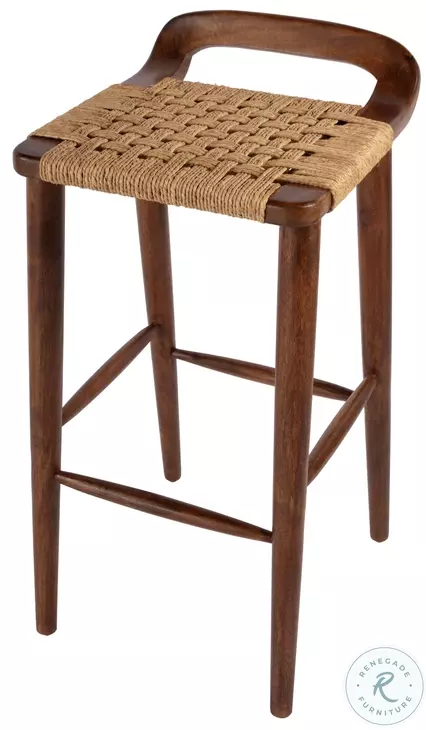 Luna Wood and Jute Woven Bar Stool