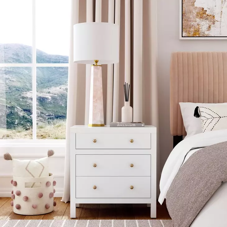 Nora Smooth White 3 Drawer Nightstand