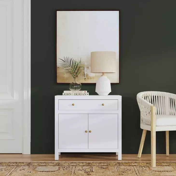 Nora White 31" 1 Drawer 2 Door Accent Storage Cabinet