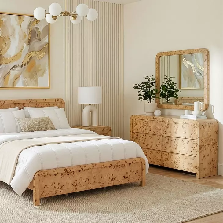 Cora Light Burl 6 Drawer Dresser