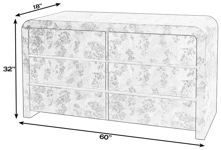 Cora Light Burl 6 Drawer Dresser