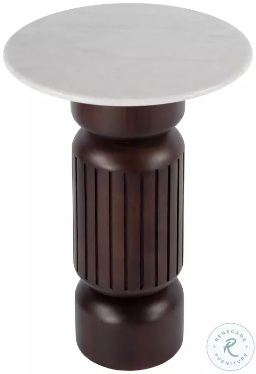 Nala White and Walnut Round Side Table