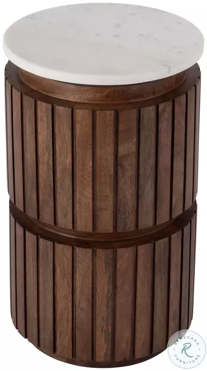 Newton White and Brown Round Side Table