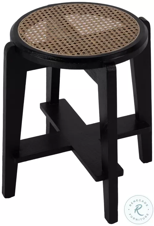 Dryden Natural and Black Round Cane Stool