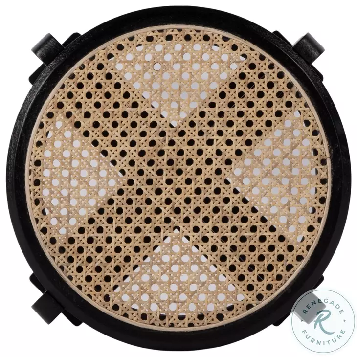 Dryden Natural and Black Round Cane Stool