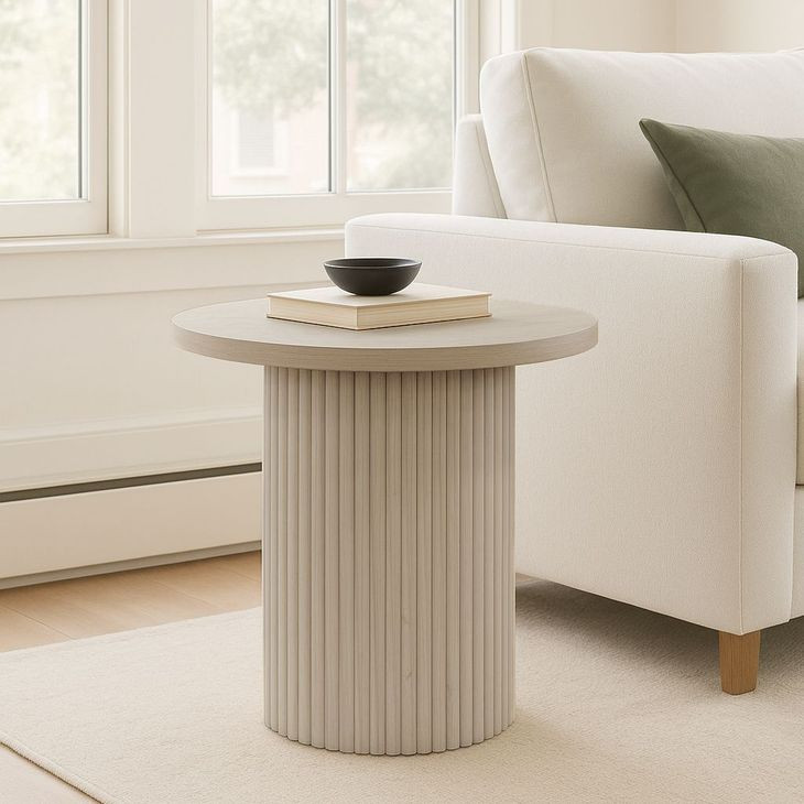 Reba Natural White Wash Round End Table