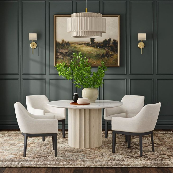 Reba Natural White Wash Quartz Top Round Dining Table