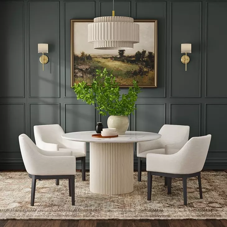 Reba Natural White Wash Quartz Top Round Dining Table