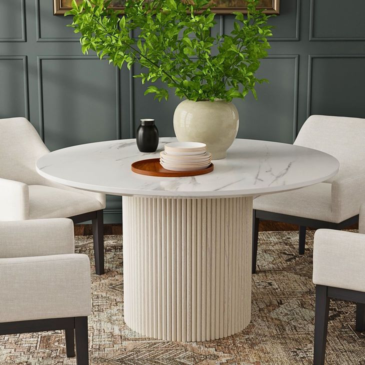 Reba Natural White Wash Quartz Top Round Dining Table