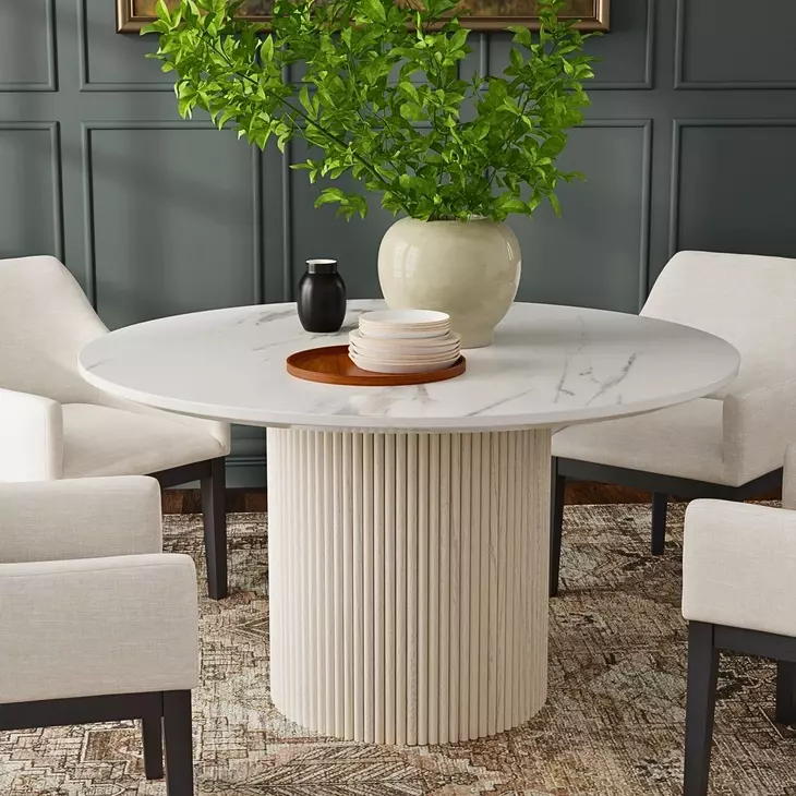 Reba Natural White Wash Quartz Top Round Dining Table