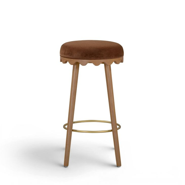 Oodle Bronze and Light Walnut Performance Vegan Mohair Upholstered Bar Stool