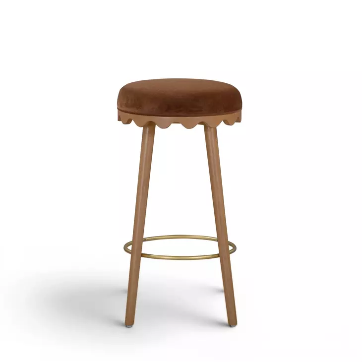 Oodle Bronze and Light Walnut Performance Vegan Mohair Upholstered Bar Stool