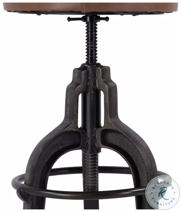 Knight Brown Leather Swivel Adjustable Height Bar Stool